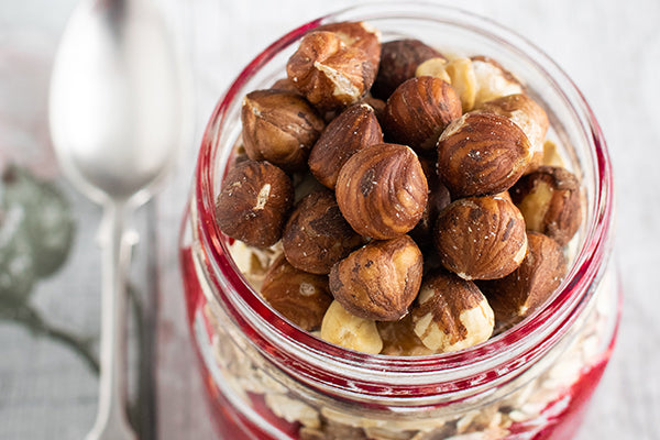 Italian hazelnuts in a mason jar. 