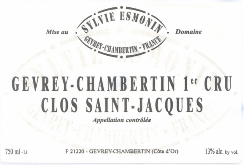 2019 Sylvie Esmonin Gevrey-Chambertin 1er Cru Clos St. Jacques